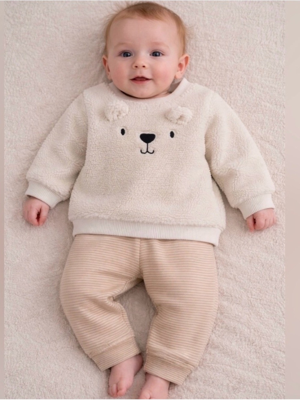 Cozy Cream Teddy Face Baby Sweatsuit